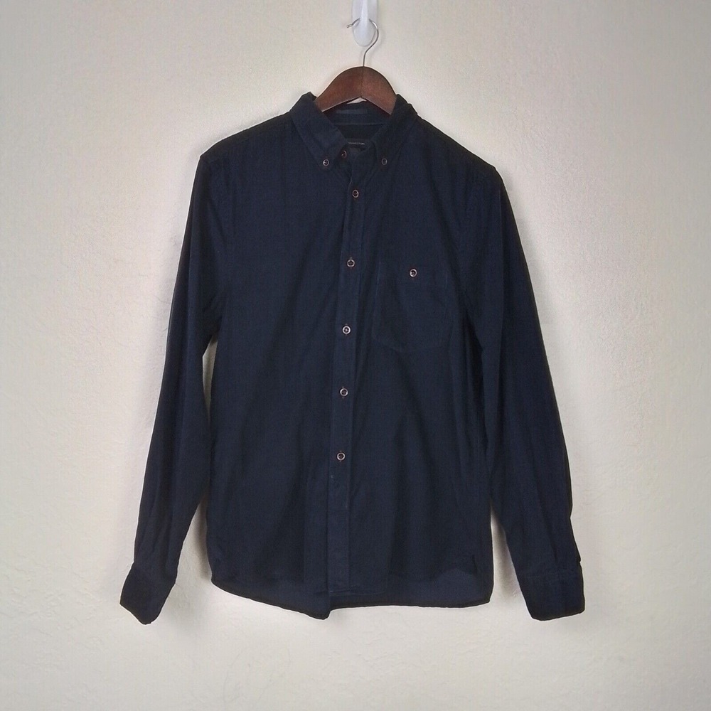 French Connection Mens Black Corduroy Cotton Button Up Shirt Size‎ M Long Sleeve